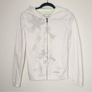 American Eagle | Thin White Zip Up Hoodie with Pockets - Small